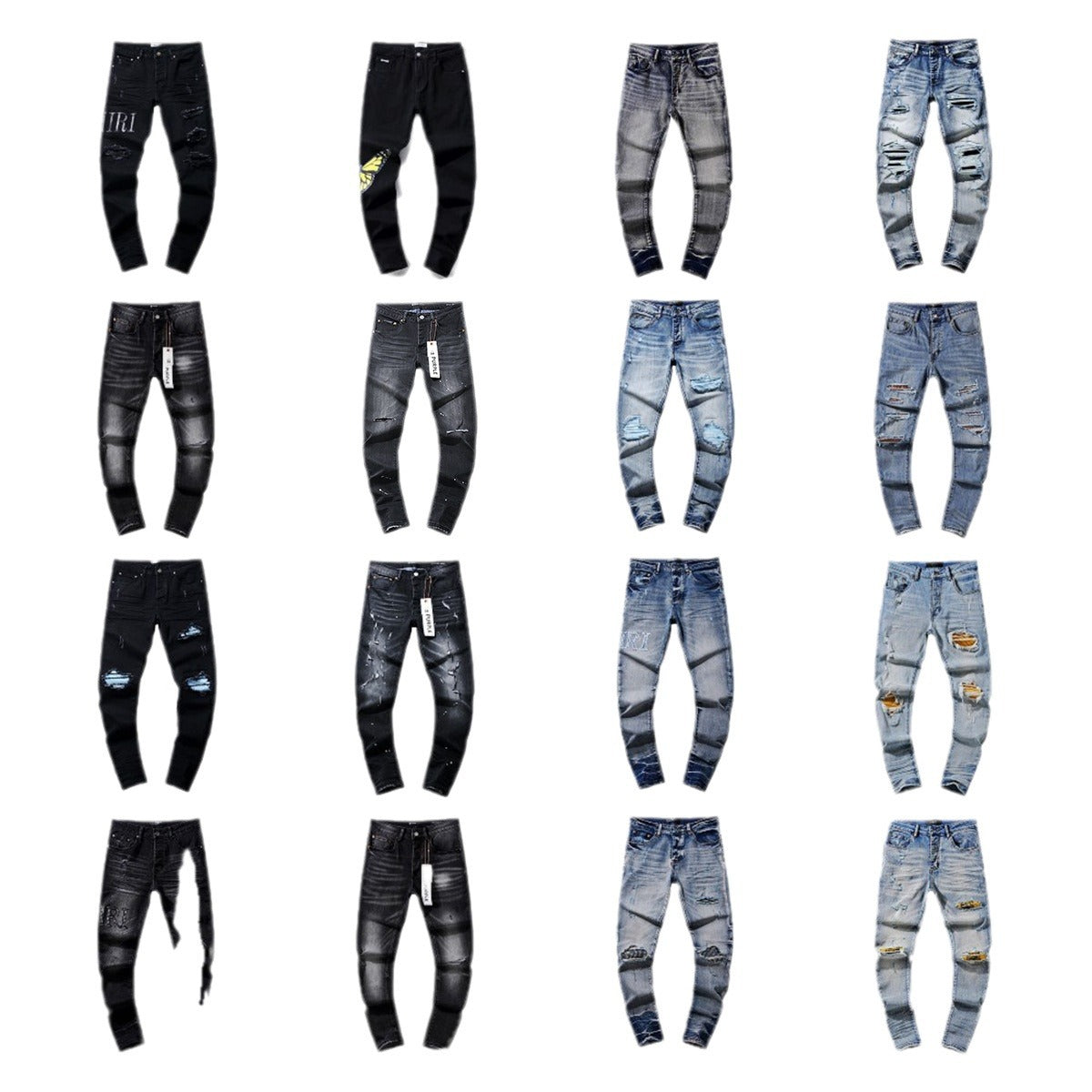 Jeans Washed and Distressed Retro Tattered Jeans Splash Ink Ruffle Handsome and Beautiful Style(2)