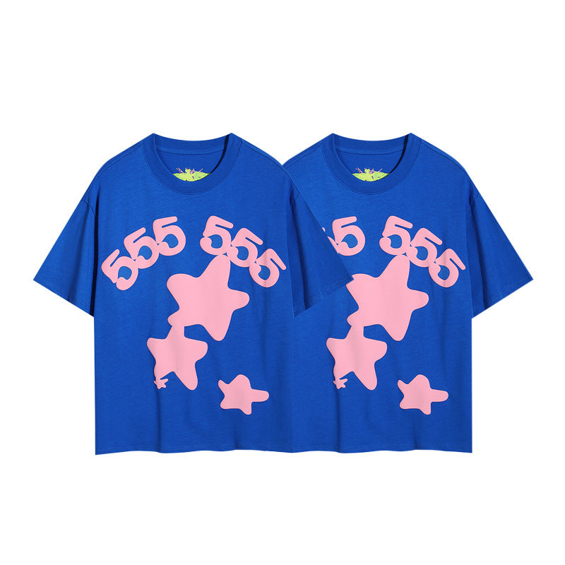 2024 New European and American Fashion Brand Male and Female Couples Wear plus Size Loose SP5-Der Spider Web Printed Short Sleeve T-shirt