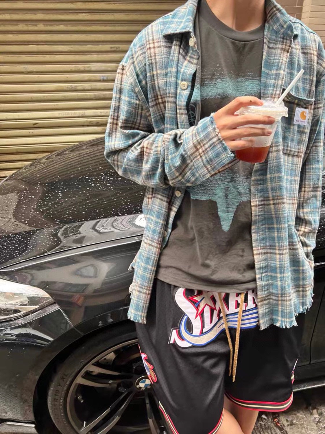 Plaid Oversized Frayed-Edge Shirt