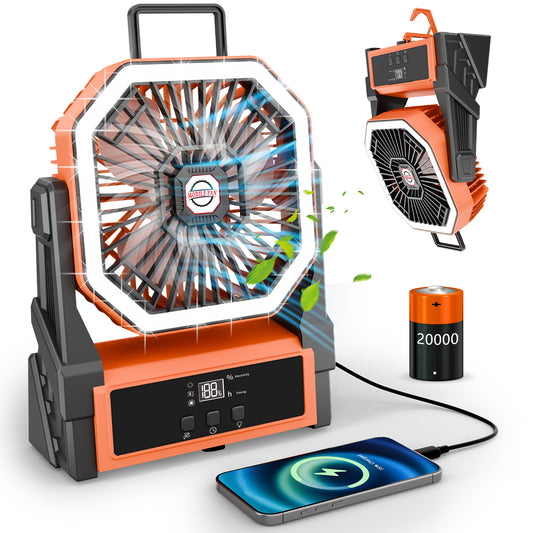 2025 model display screen charging fan lamp tent camping fan portable outdoor fan