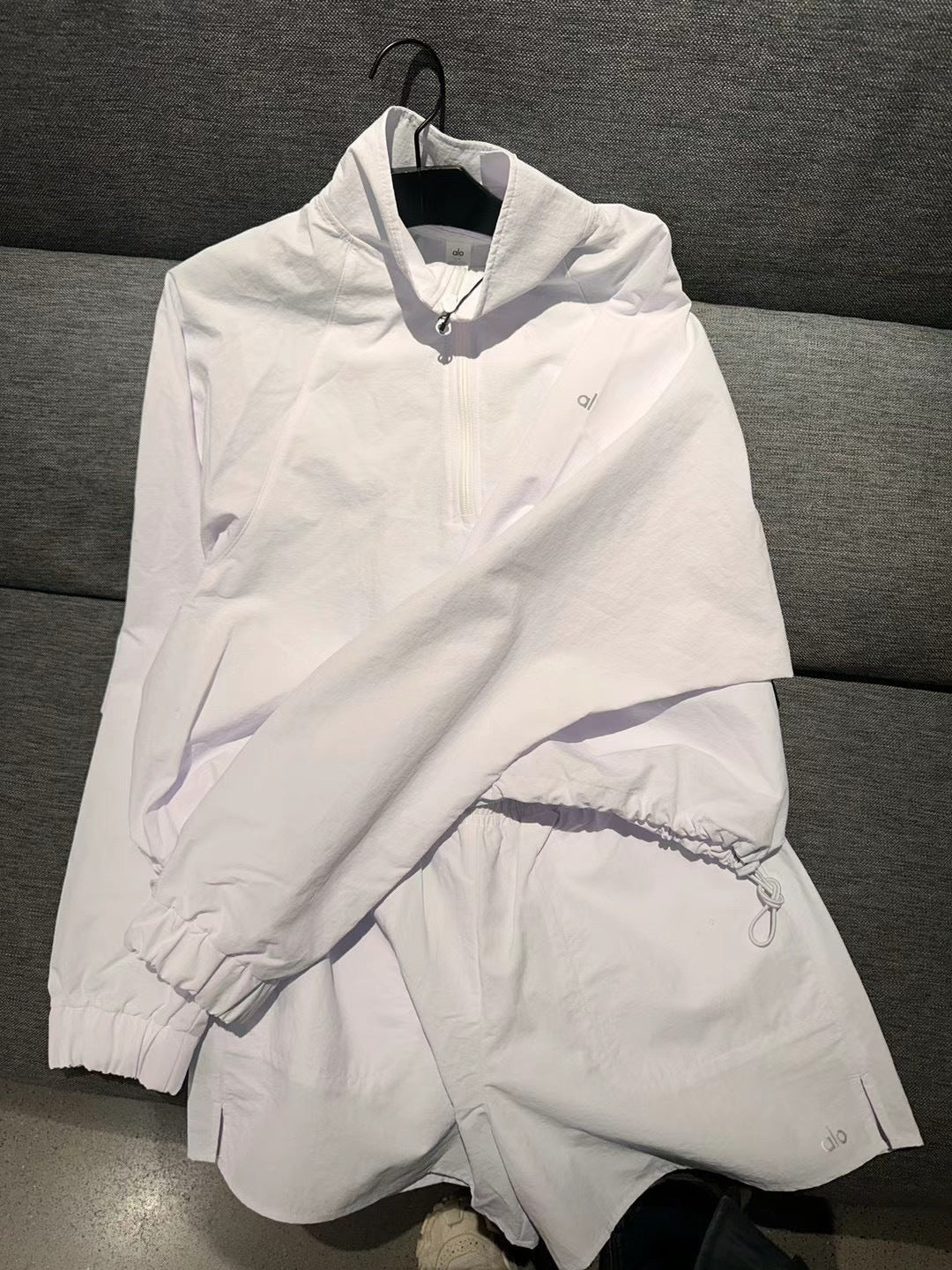 A-L Half-Zip Sun Protection Jacket Short Cropped Stand Collar Set Women's Sports Casual Pullover Top + Shorts