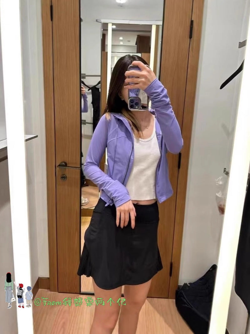 Lulu Same Style Short Mesh Hooded Jacket Yoga Clothes Mesh Define Sports Thin Casual Jacket Women