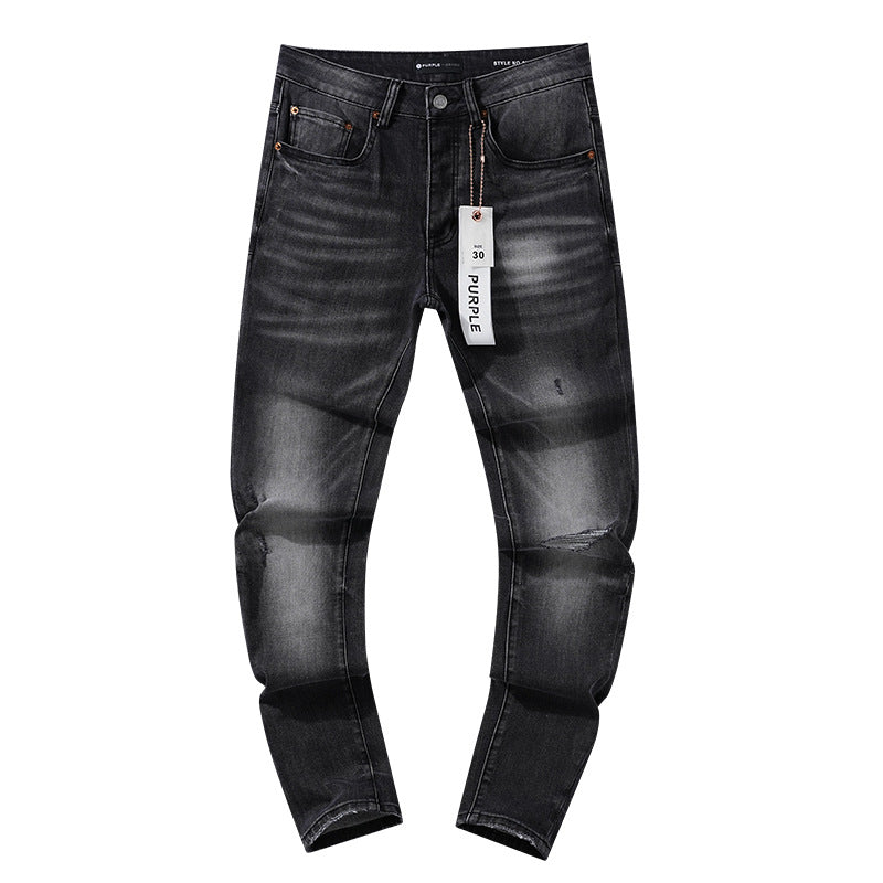 Jeans Washed and Distressed Retro Tattered Jeans Splash Ink Ruffle Handsome and Beautiful Style(2)