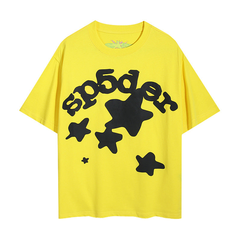 2024 New European and American Fashion Brand Male and Female Couples Wear plus Size Loose SP5-Der Spider Web Printed Short Sleeve T-shirt