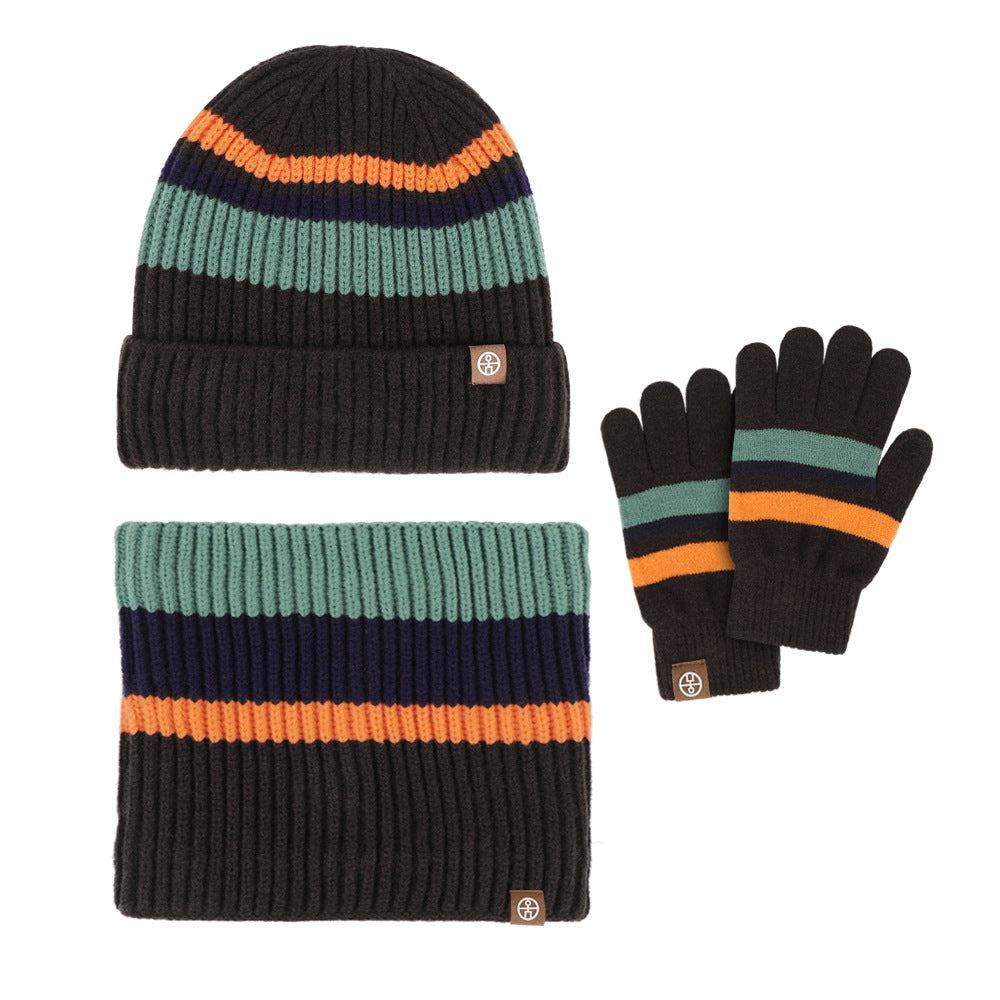 Children's three-piece hat, scarf and gloves Autumn and winter baby ear protection woolen hat warm three-piece suit