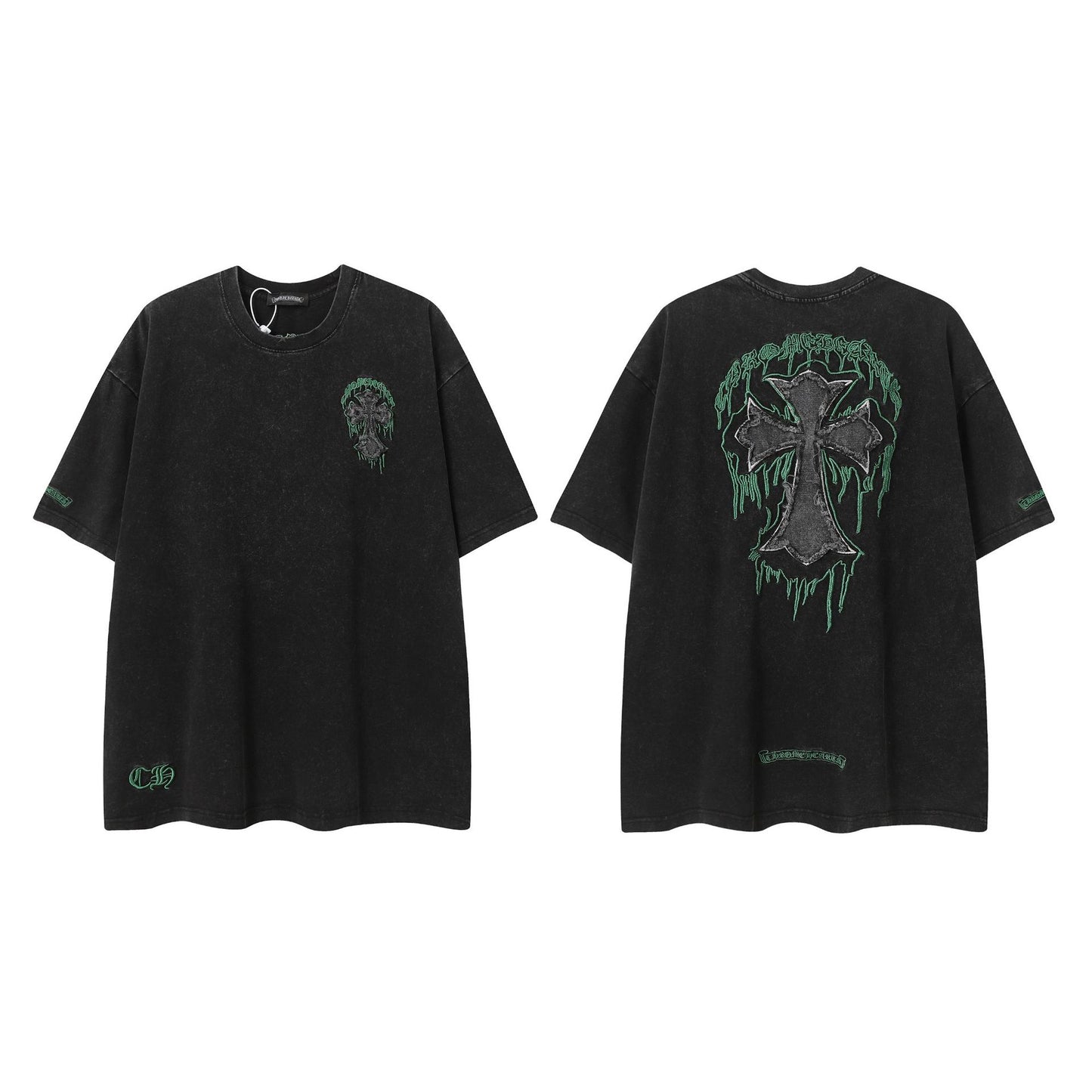 2025 New CHRM Heart Cross Sanskrit Patch Print Embroidery Loose Short Sleeve for Men and Women(2)