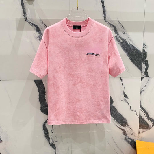 Wave cola embroidered round neck short sleeve, original fabric quality is superb, black, gray and pink colors to choose from.