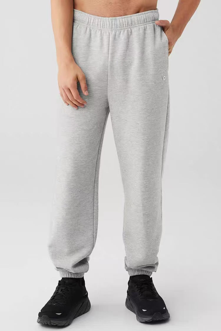 Fleece-Lined A-L-O Cuffed Sweatpants Loose Fit Elastic Waistband Joggers Unisex Casual Pants