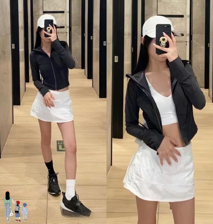 Lulu Same Style Short Mesh Hooded Jacket Yoga Clothes Mesh Define Sports Thin Casual Jacket Women