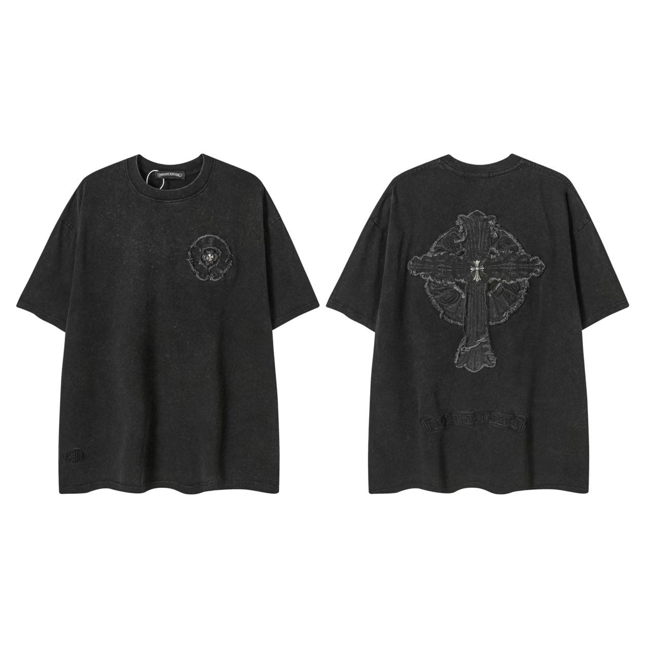 2025 New CHRM Heart Cross Sanskrit Patch Print Embroidery Loose Short Sleeve for Men and Women(2)