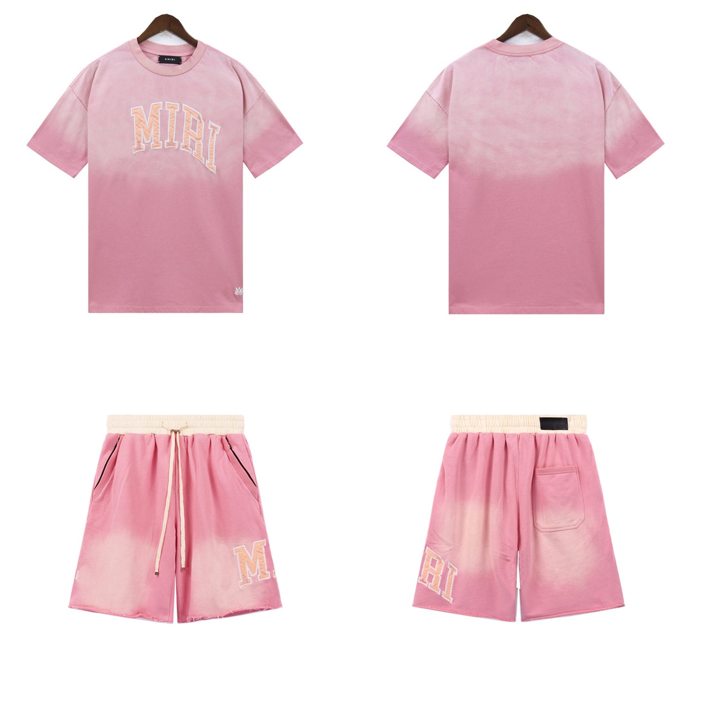 Ami Summer Washed and Worn Casual Letter American T-shirt Loose Men's and Women's Same Shorts Suit