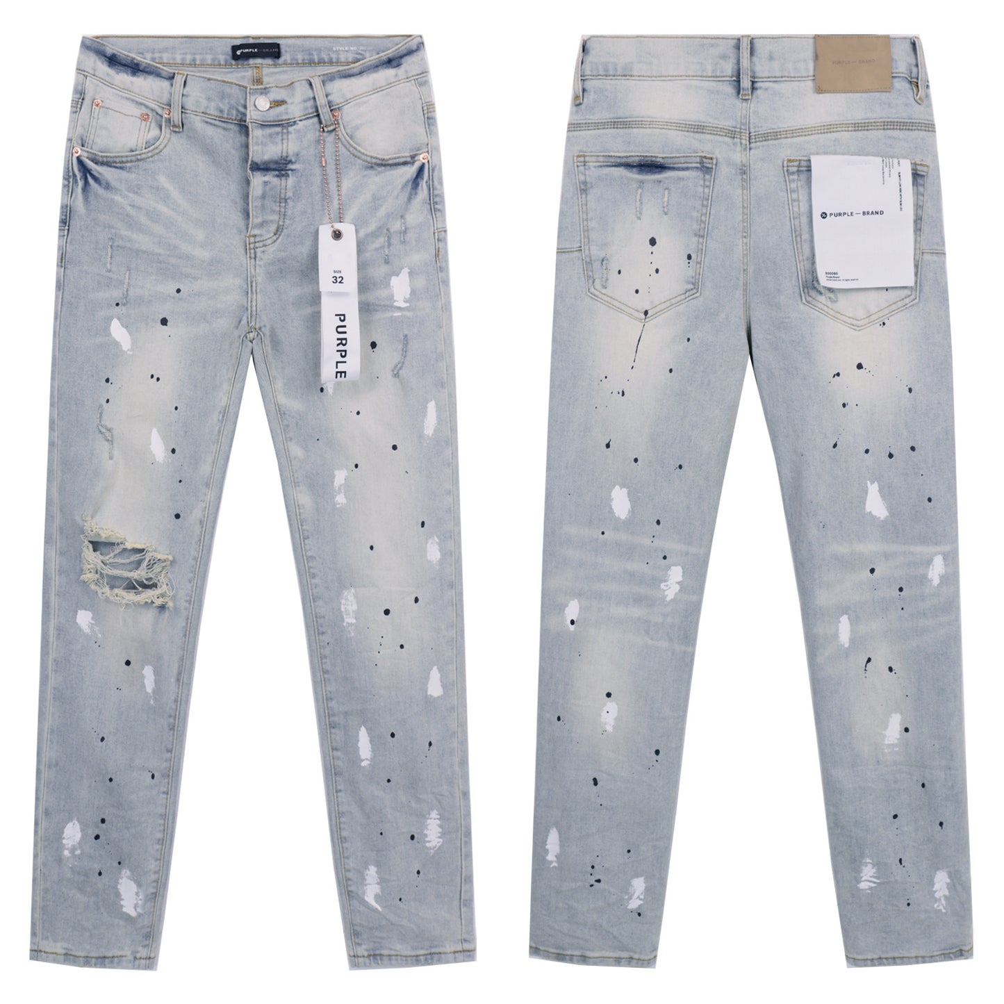 Jeans Washed and Distressed Retro Tattered Jeans Splash Ink Ruffle Handsome and Beautiful Style(2)