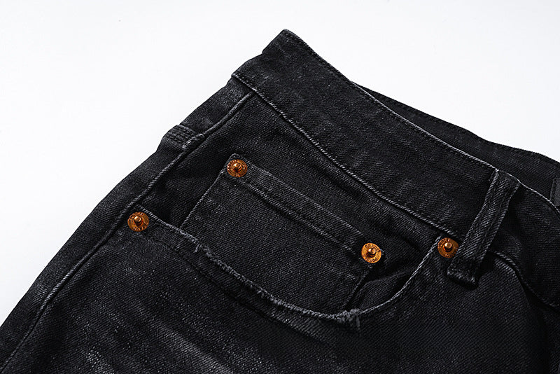 American High Street Distressed Patch Trendy Retro Straight Amiri Jeans for Men and Women