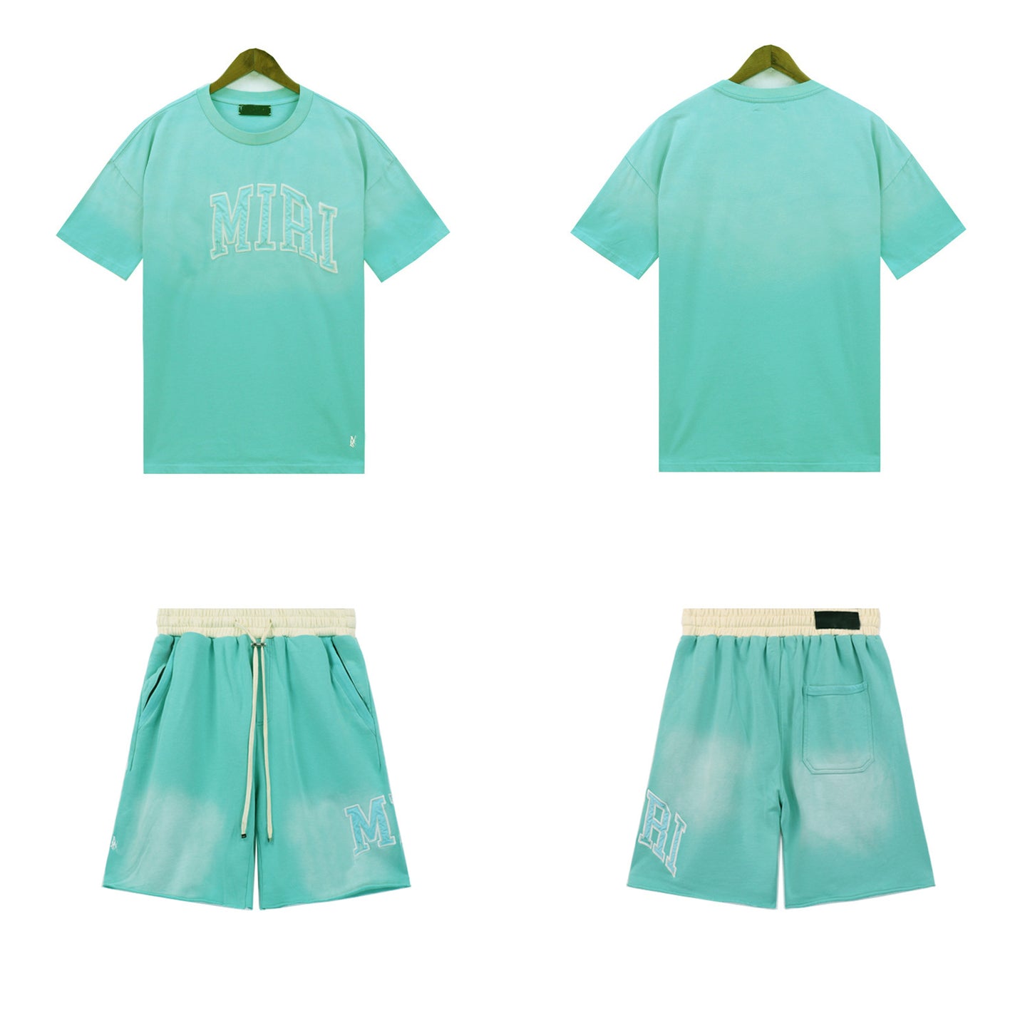 Ami Summer Washed and Worn Casual Letter American T-shirt Loose Men's and Women's Same Shorts Suit