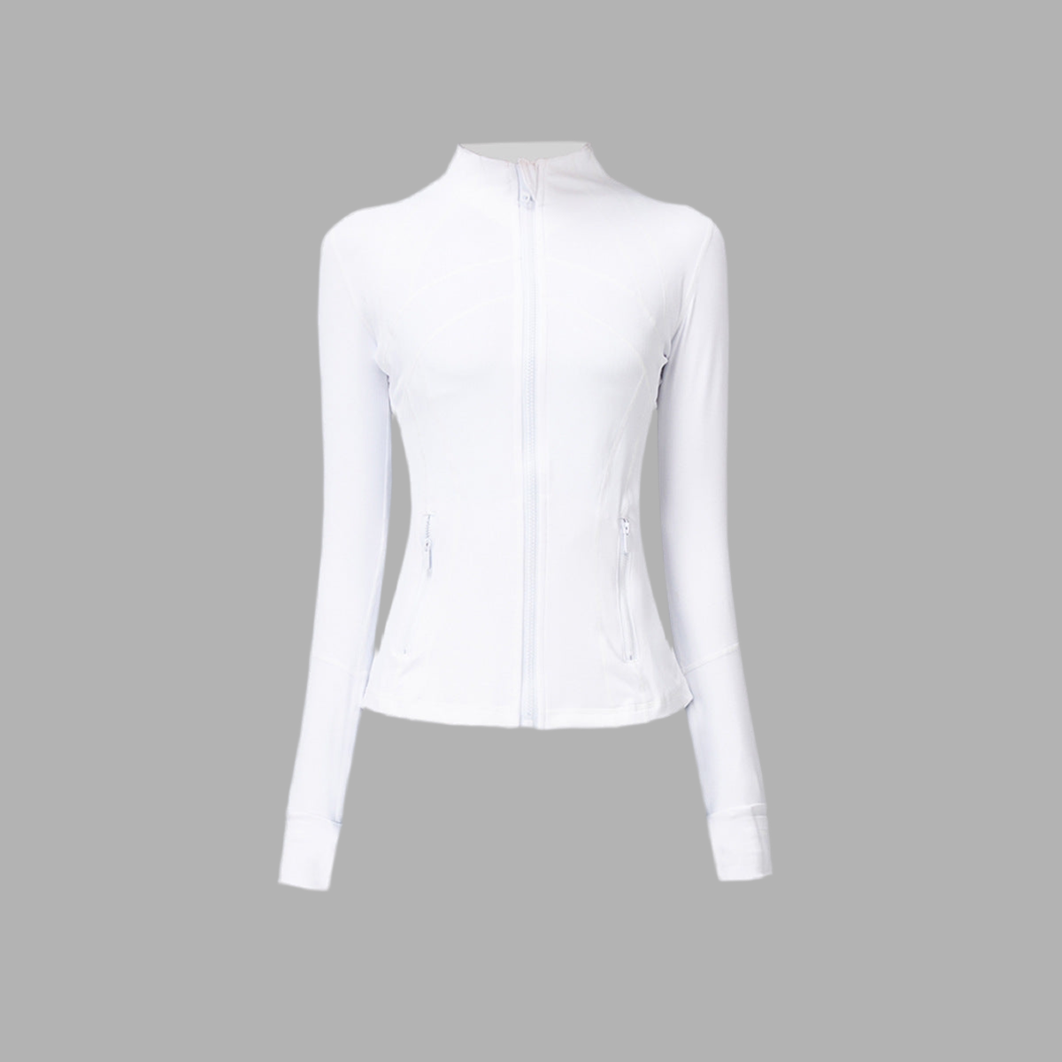 Women wearing tight fit yoga coat with stand collar and long sleeves for sports and running