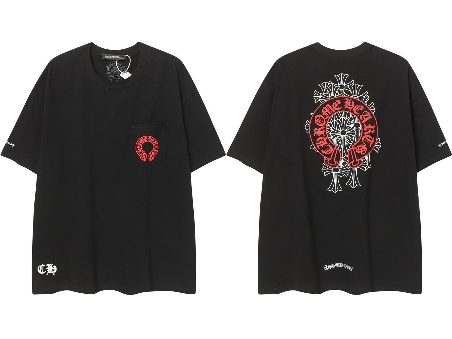 2025 New CHRM Heart Cross Sanskrit Patch Print Embroidery Loose Short Sleeve for Men and Women(2)
