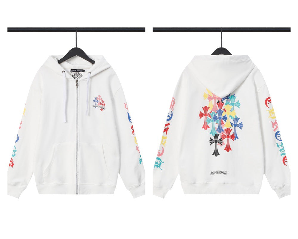CH Autumn Winter New Cross Scroll Simple Classic Hooded Sweatshirt Zipper Pure Cotton Jacket