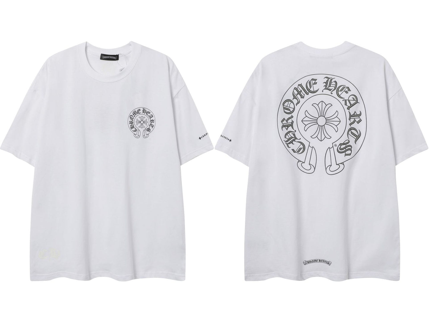 2025 New CHRM Heart Cross Sanskrit Patch Print Embroidery Loose Short Sleeve for Men and Women