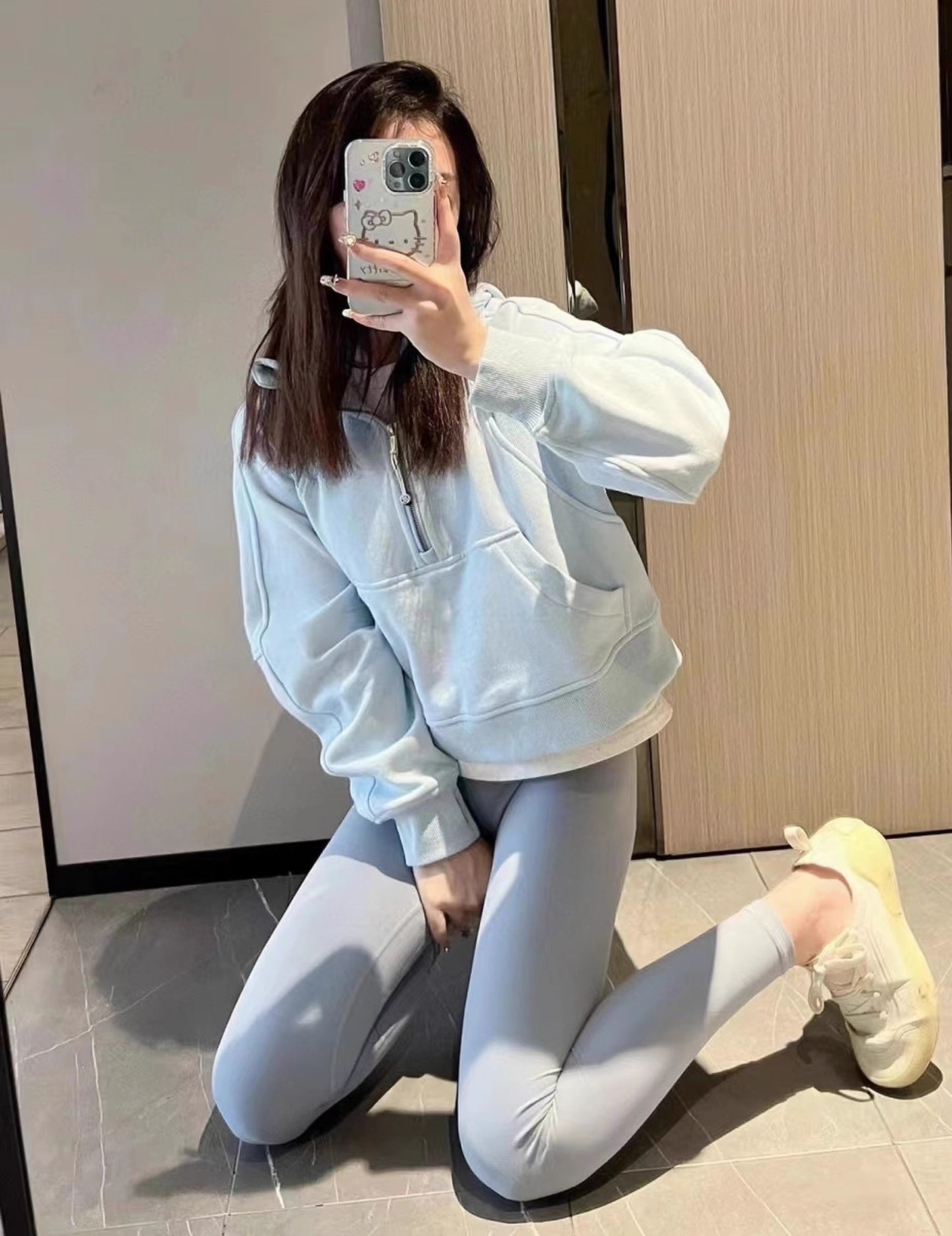 Lulu Half Turtleneck Sweatshirt Casual Style Women Autumn Winter New Casual Fleece Pullover Half Zipper Short Jacket