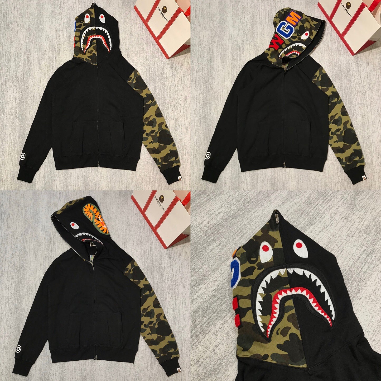 Fashion Brand Shark Camouflage Zipper Sweater Men and Women Couple Loose Cotton Fleece-lined Hooded Cardigan Coat Men