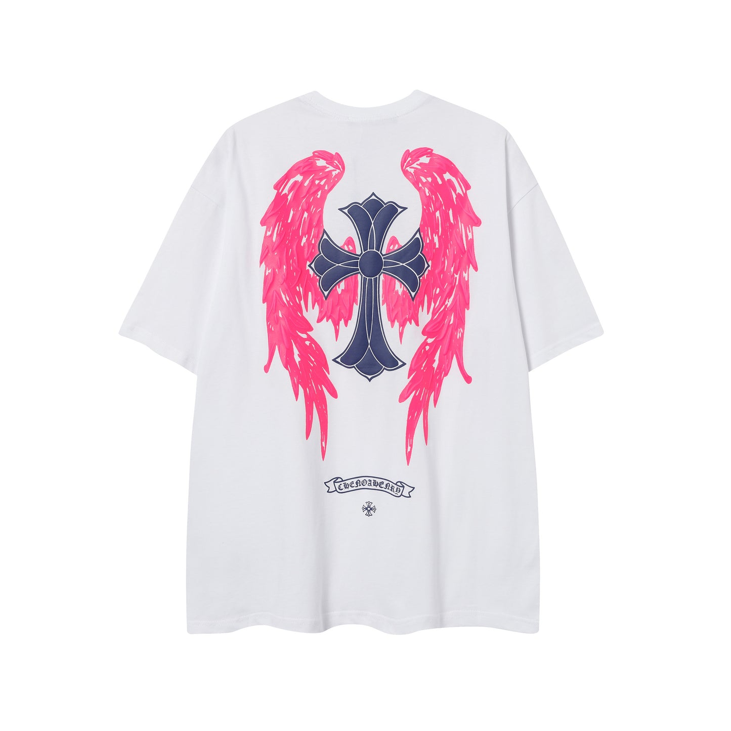 2025 New CHRM Heart Cross Sanskrit Patch Print Embroidery Loose Short Sleeve for Men and Women