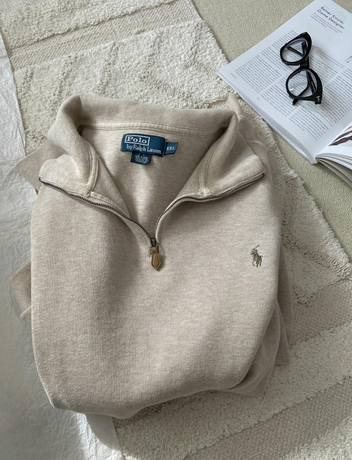 RL Ralph Pony Label Retro Couple Sweatshirt Women Long Sleeve Sweatshirt Men Polo Half Zipper Turn-down Collar Loose American Style
