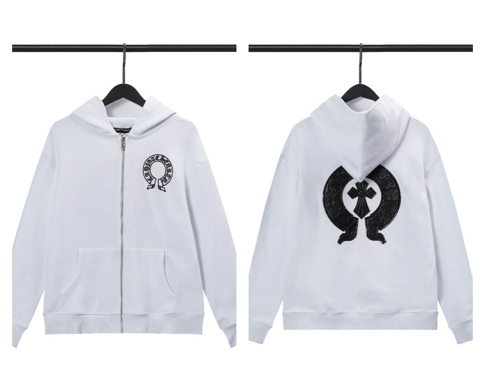 CH Autumn Winter New Cross Scroll Simple Classic Hooded Sweatshirt Zipper Pure Cotton Jacket