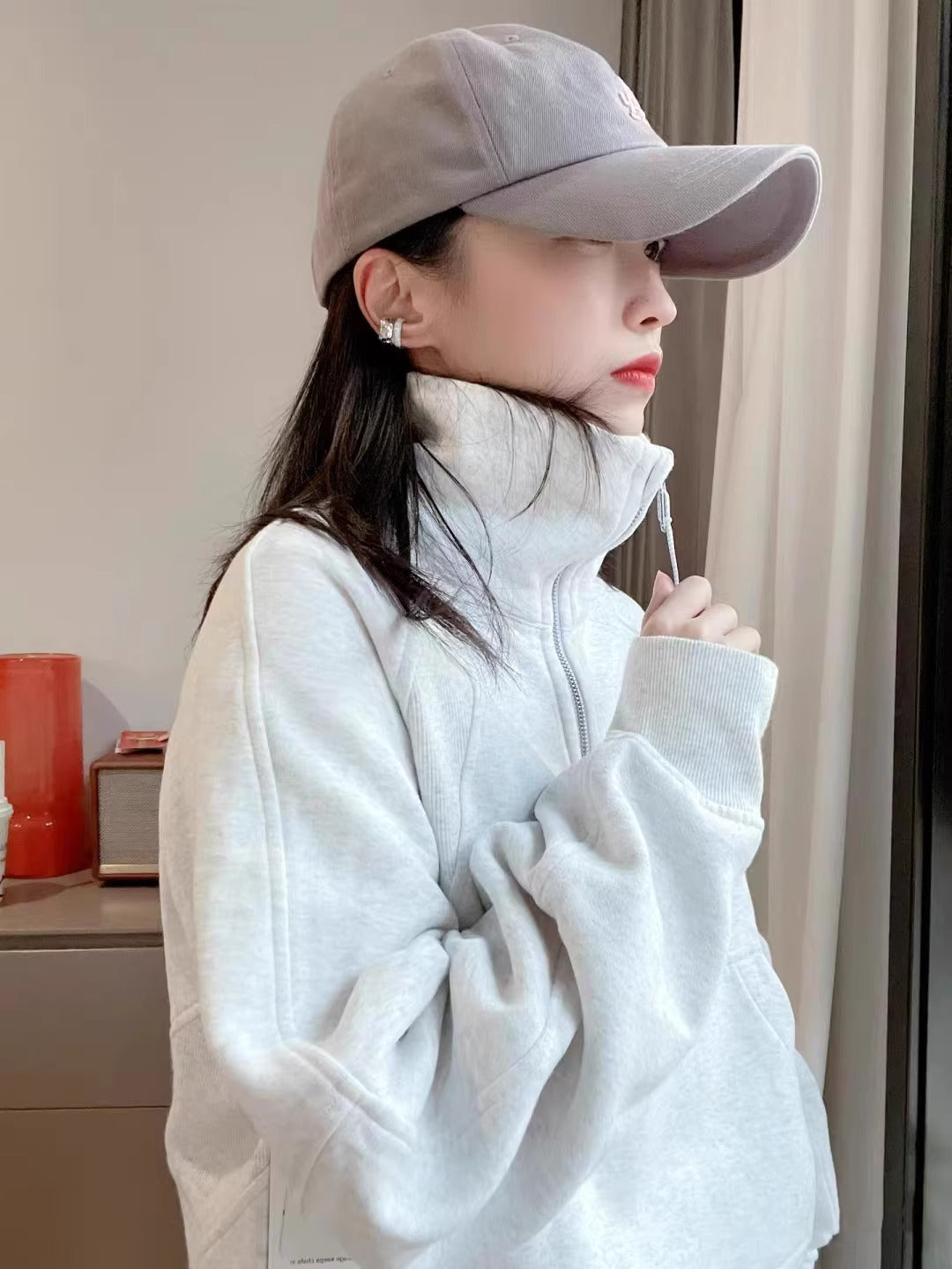 Lulu Half Turtleneck Sweatshirt Casual Style Women Autumn Winter New Casual Fleece Pullover Half Zipper Short Jacket