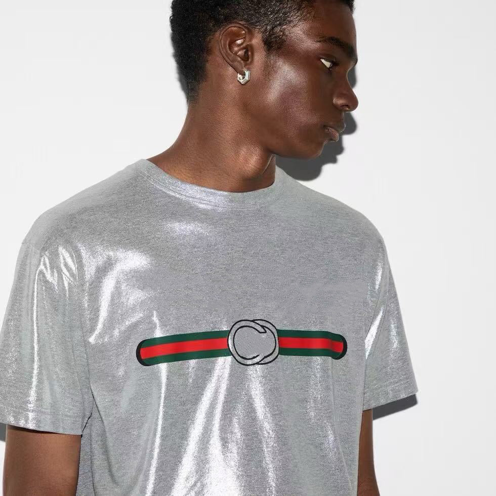 2025 New Design Men's and Women's Matching Ice Silk Cotton Short Sleeve T-shirts, Silver and Gray Dual-color Ultra-Chic Short Sleeves