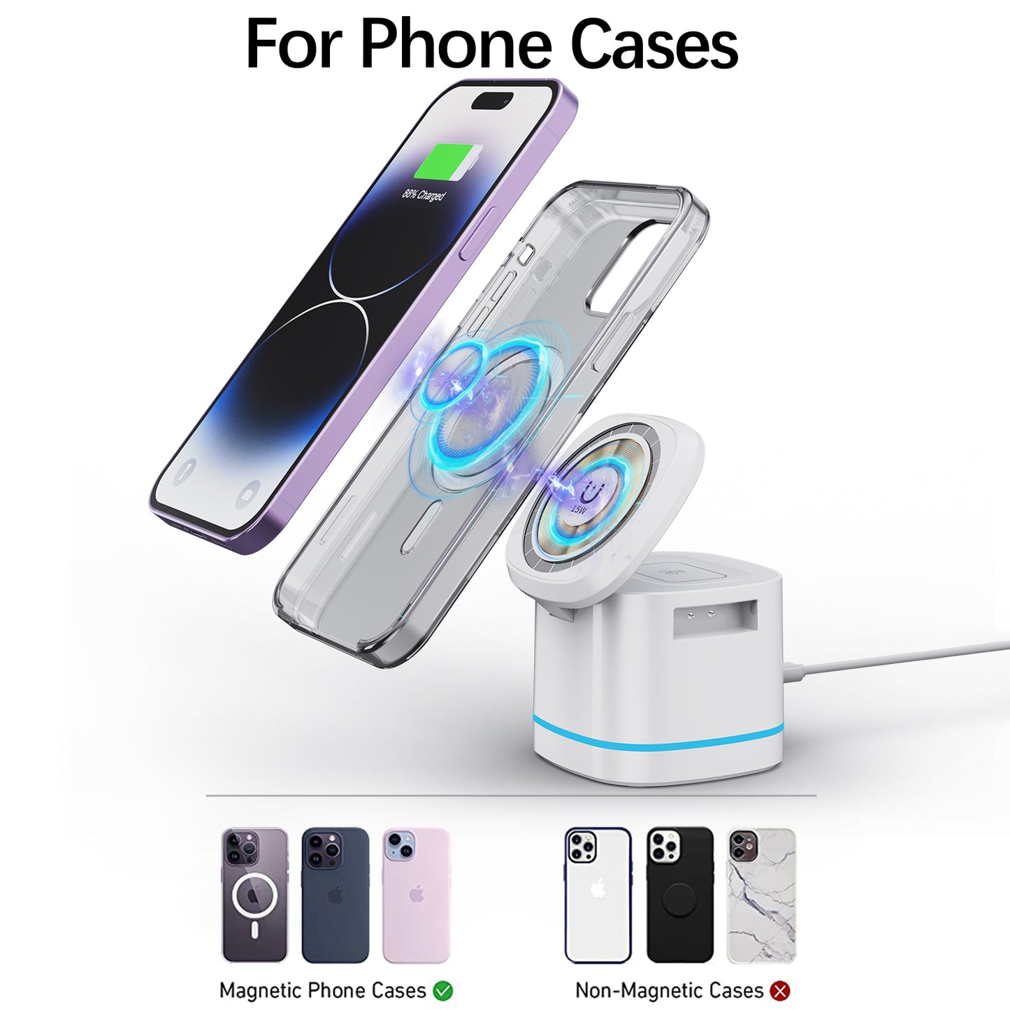 Magnetic suction 3-in-1 Wireless charge Exclusivelyfor Apple Devices Portable hidden wireless charge 15W for iPhone 12/13/14 Series,iwatch,airpods