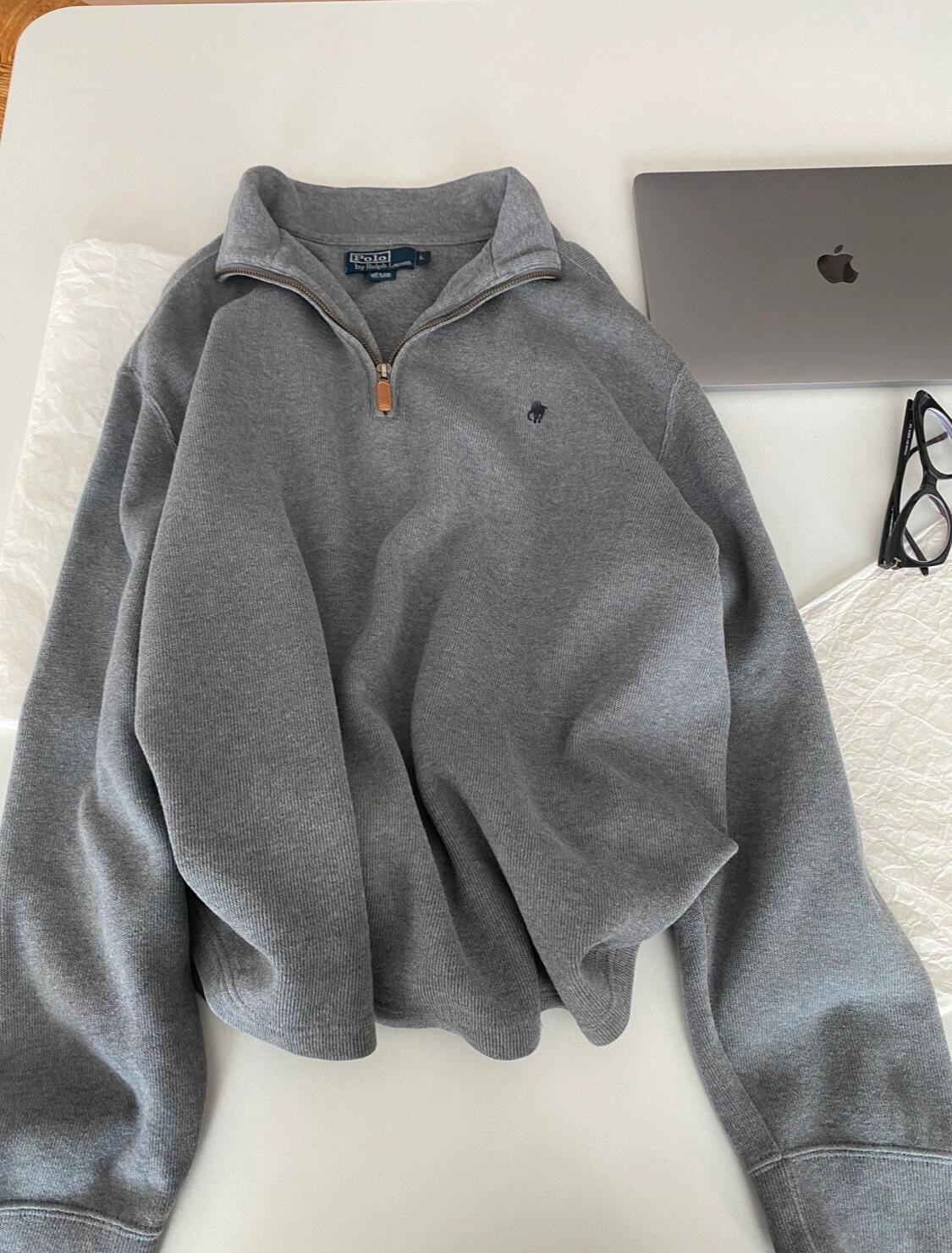 RL Ralph Pony Label Retro Couple Sweatshirt Women Long Sleeve Sweatshirt Men Polo Half Zipper Turn-down Collar Loose American Style