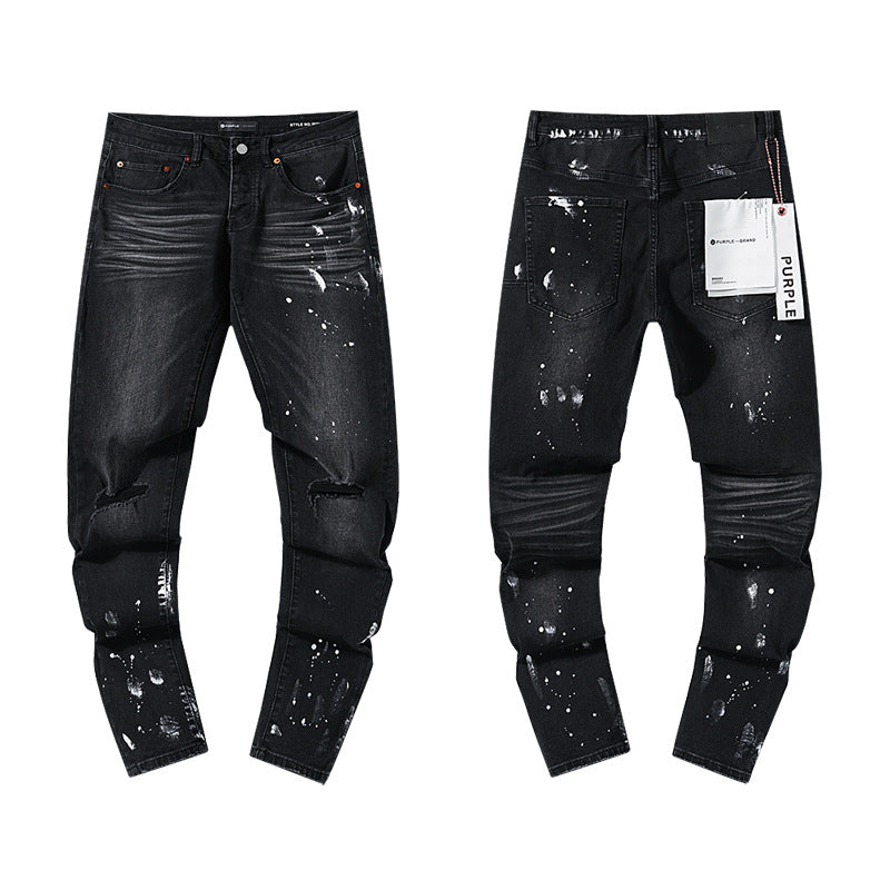 American High Street Distressed Patch Trendy Retro Straight Amiri Jeans for Men and Women