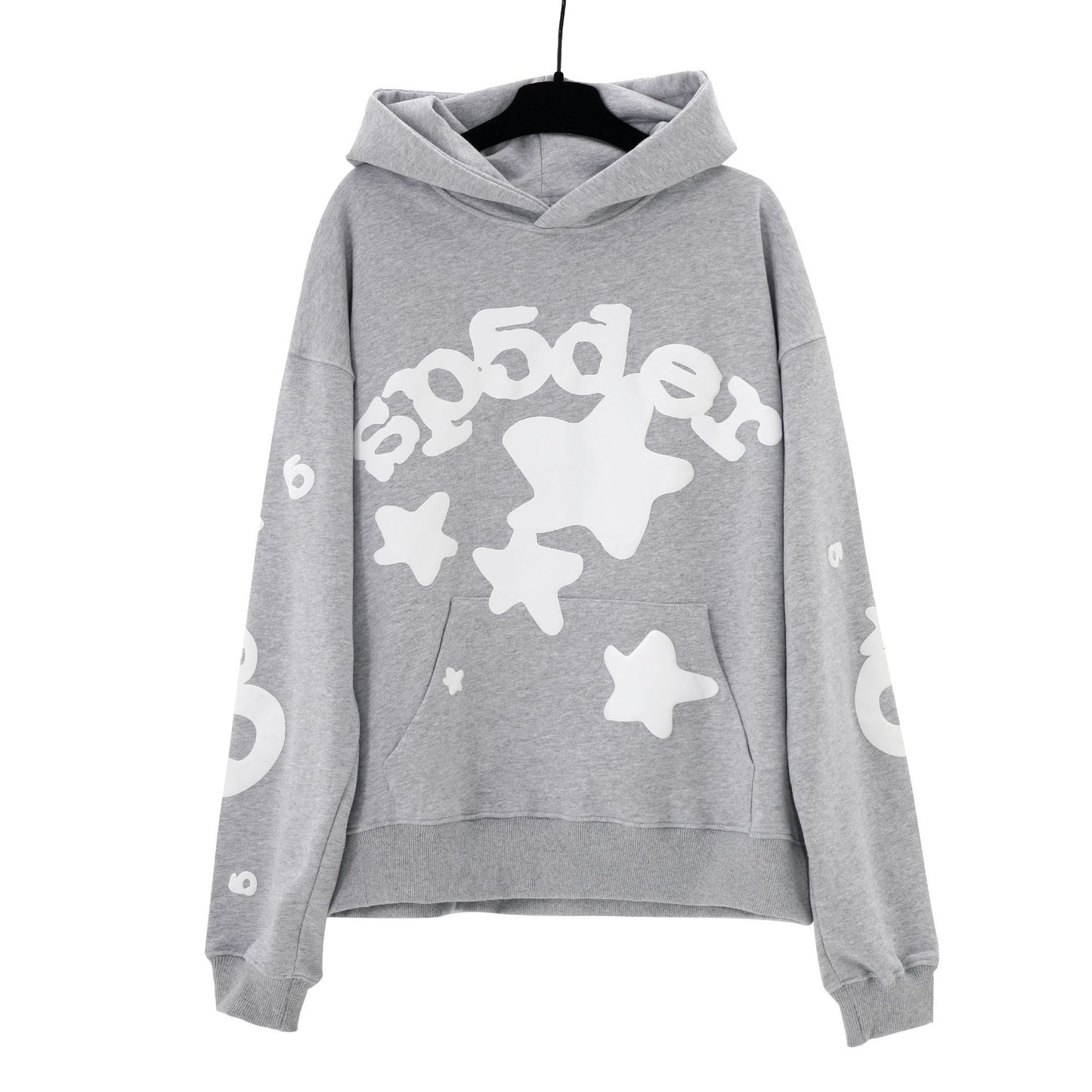 Beautiful Fashion Brand Men's and Women's Same Style 555555 Cobweb Puff Print Hip Hop Loose Heavy Terry Hooded Sweater Set(NO  Fleece Lined)