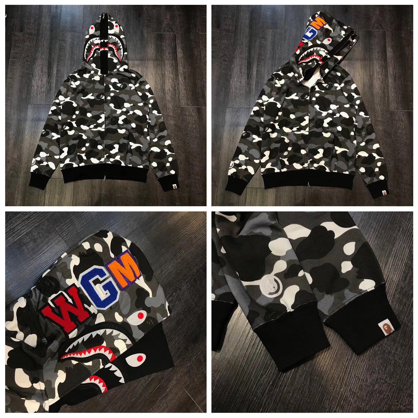 Fashion Brand Shark Camouflage Zipper Sweater Men and Women Couple Loose Cotton Fleece-lined Hooded Cardigan Coat Men