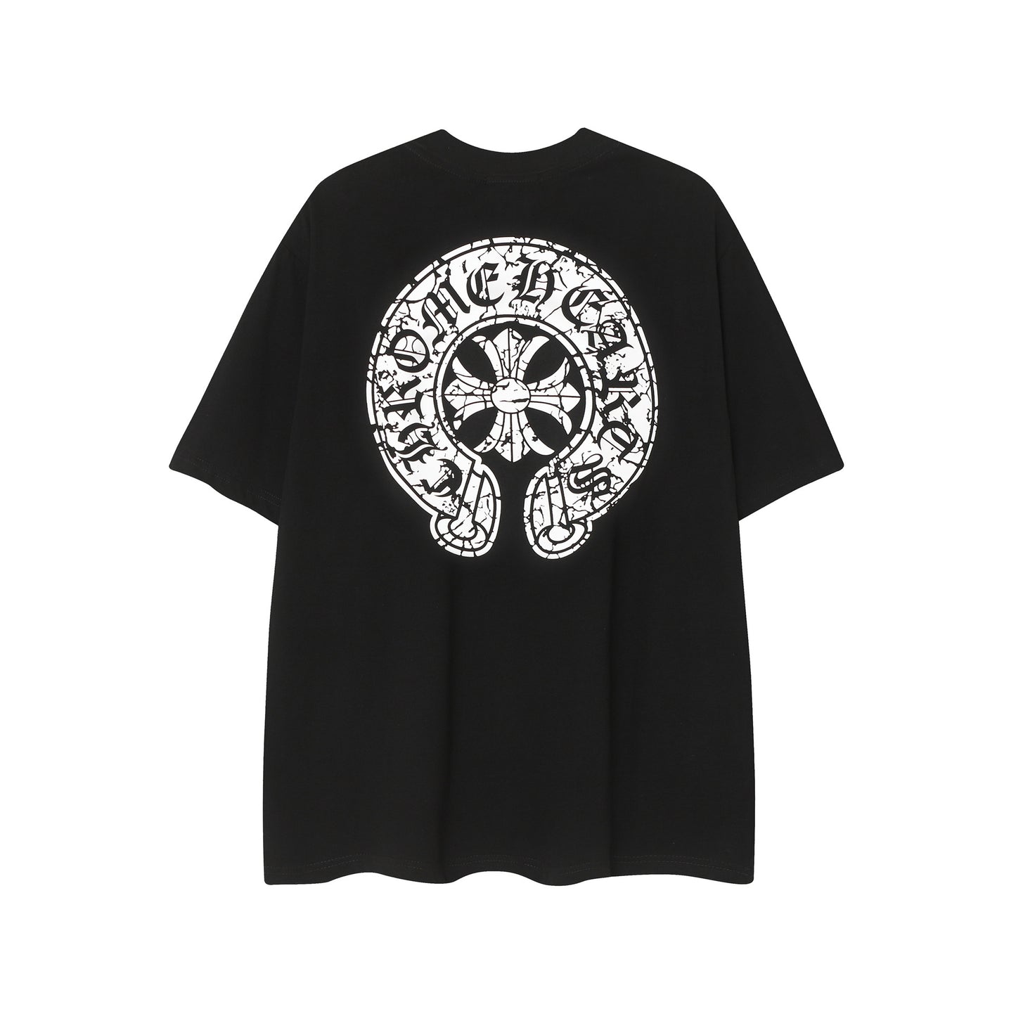 2025 New CHRM Heart Cross Sanskrit Patch Print Embroidery Loose Short Sleeve for Men and Women