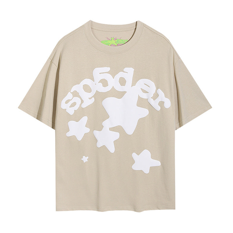 2024 New European and American Fashion Brand Male and Female Couples Wear plus Size Loose SP5-Der Spider Web Printed Short Sleeve T-shirt