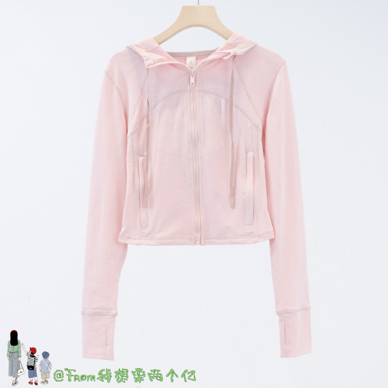 Lulu Same Style Short Mesh Hooded Jacket Yoga Clothes Mesh Define Sports Thin Casual Jacket Women
