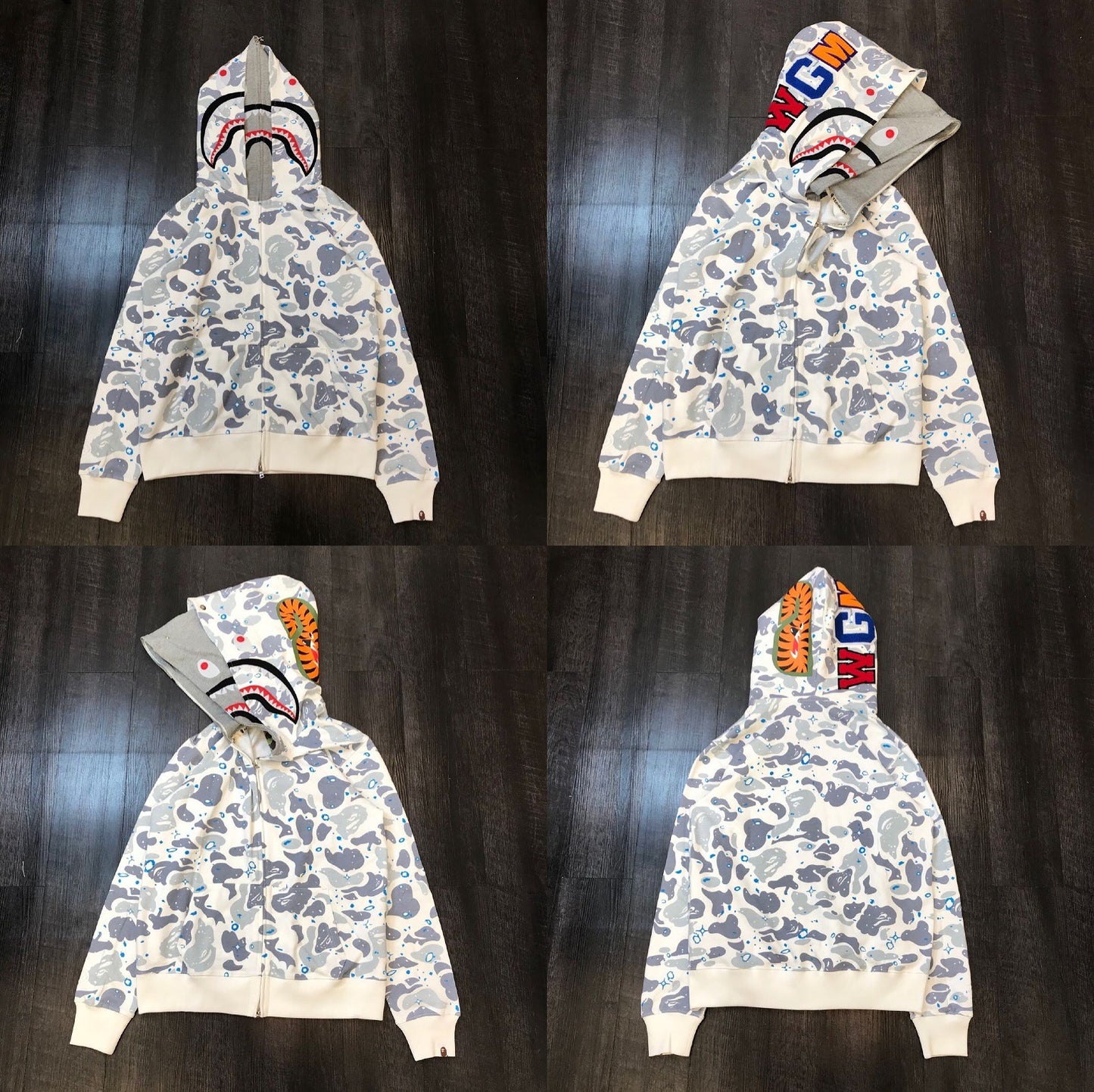 Fashion Brand Shark Camouflage Zipper Sweater Men and Women Couple Loose Cotton Fleece-lined Hooded Cardigan Coat Men