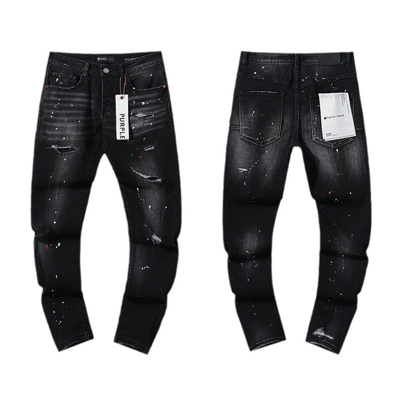 American High Street Distressed Patch Trendy Retro Straight Amiri Jeans for Men and Women