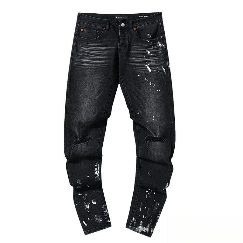 American High Street Distressed Patch Trendy Retro Straight Amiri Jeans for Men and Women