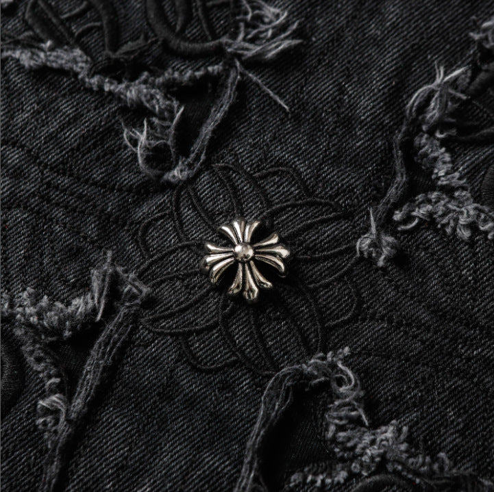 2025 New CHRM Heart Cross Sanskrit Patch Print Embroidery Loose Short Sleeve for Men and Women