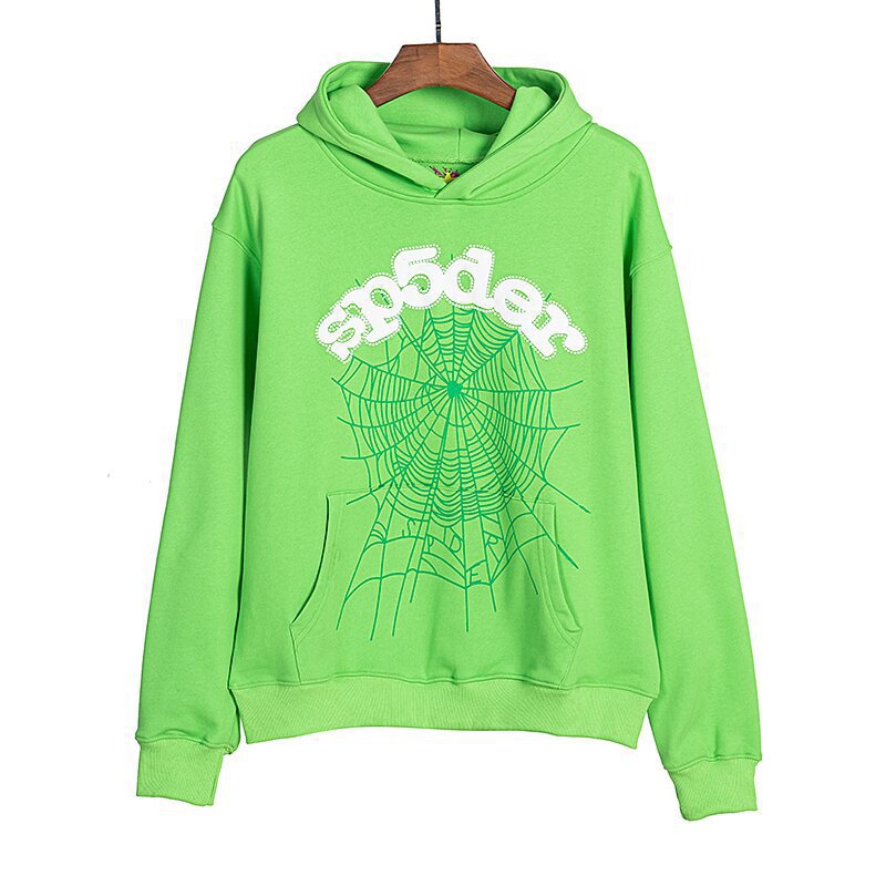 Beautiful Fashion Brand Men's and Women's Same Style 555555 Cobweb Puff Print Hip Hop Loose Heavy Terry Hooded Sweater Set(NO  Fleece Lined)