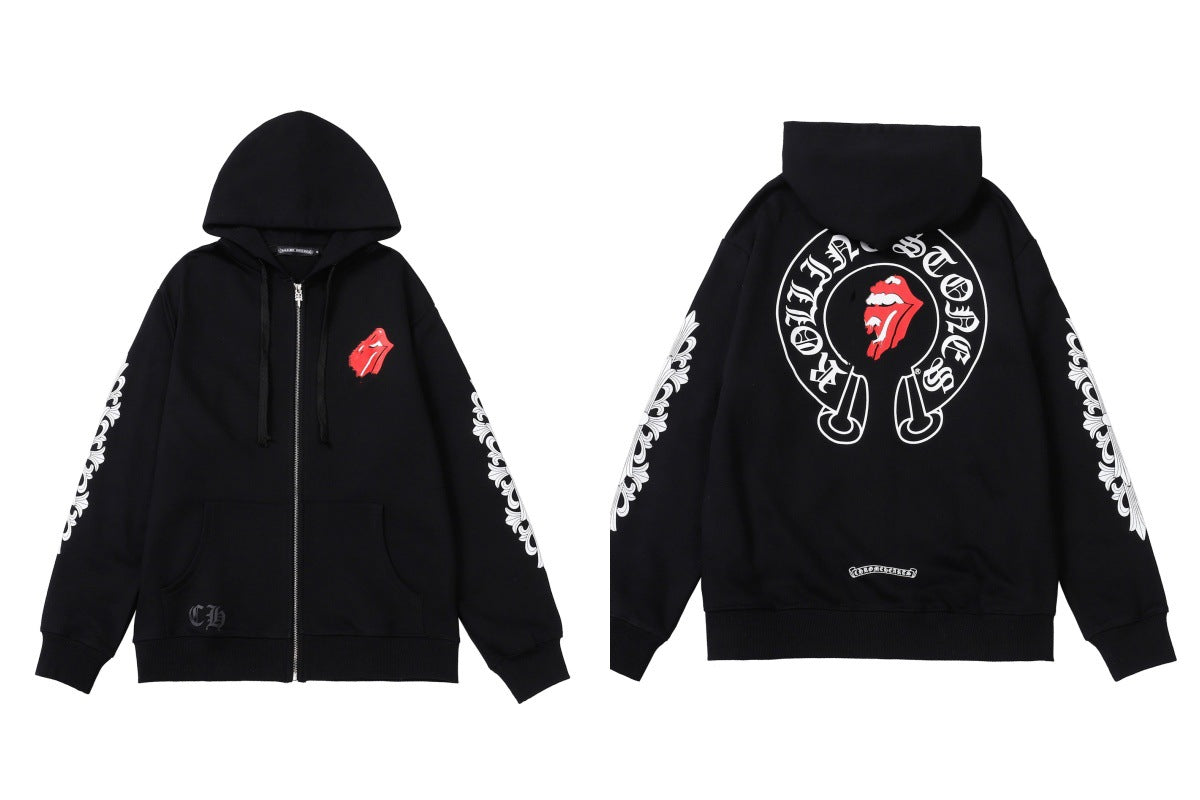 CH Autumn Winter New Cross Scroll Simple Classic Hooded Sweatshirt Zipper Pure Cotton Jacket