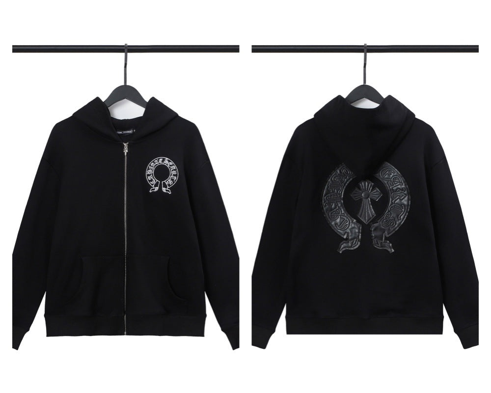 CH Autumn Winter New Cross Scroll Simple Classic Hooded Sweatshirt Zipper Pure Cotton Jacket