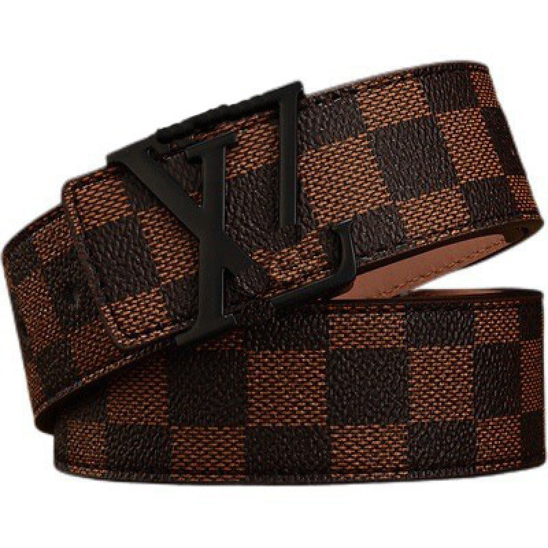 New Men's Belt Smooth Buckle Waist Belt Letter Youth Plaid Pattern Belt Korean Style Trendy Casual Versatile