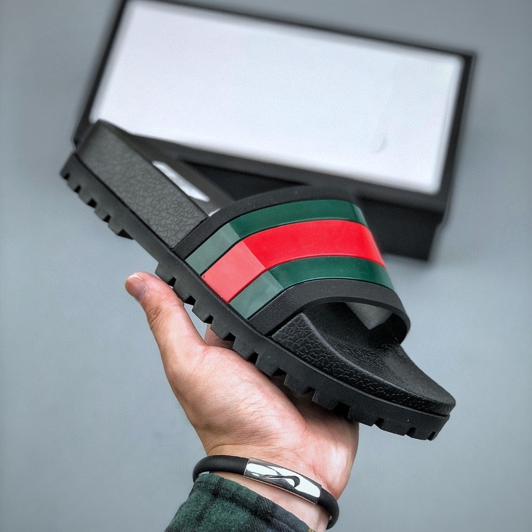 Summer Stripes Slippers Indoor and Outdoor Korean Style Couple Word Non-Slip Bathroom Home Fashion Trend