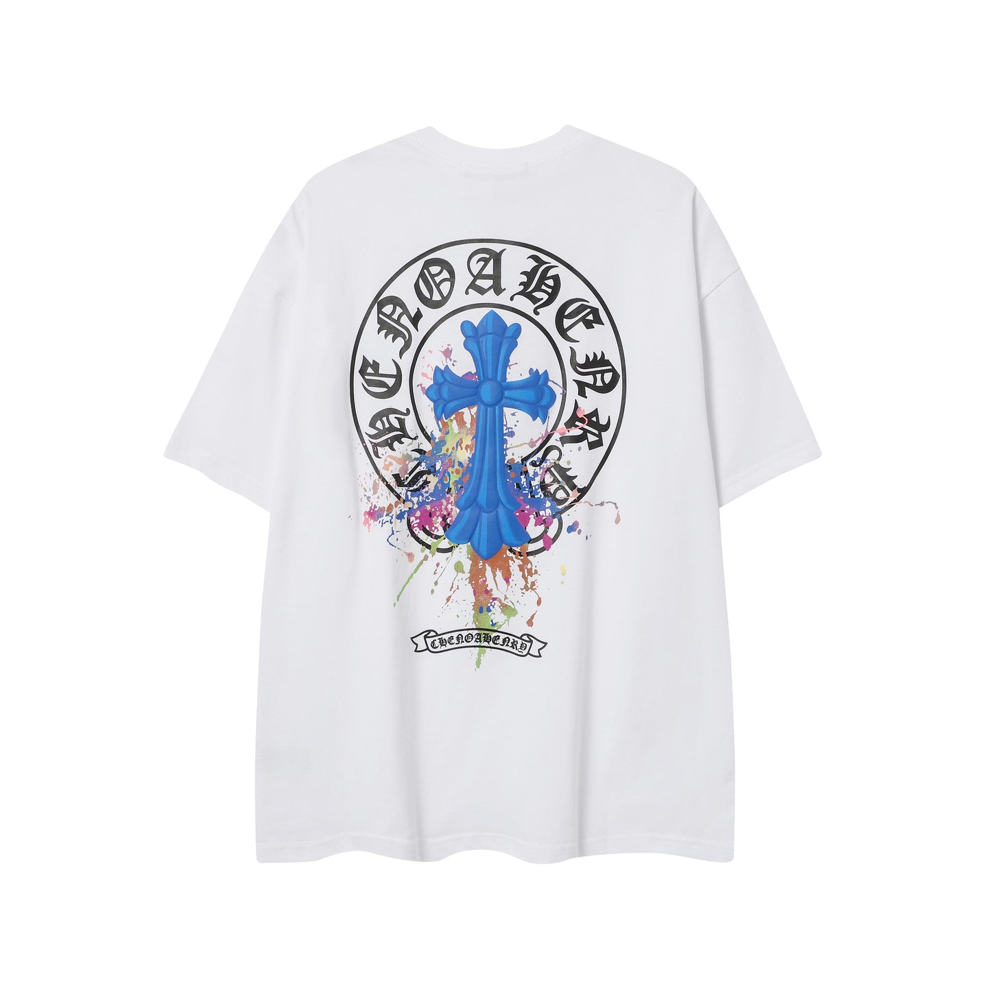 2025 New CHRM Heart Cross Sanskrit Patch Print Embroidery Loose Short Sleeve for Men and Women