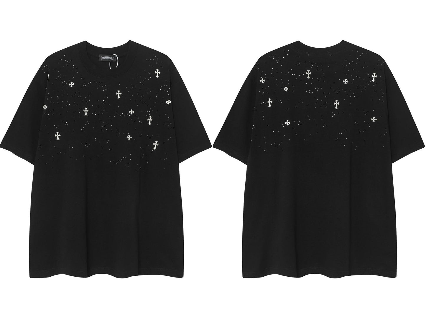 2025 New CHRM Heart Cross Sanskrit Patch Print Embroidery Loose Short Sleeve for Men and Women