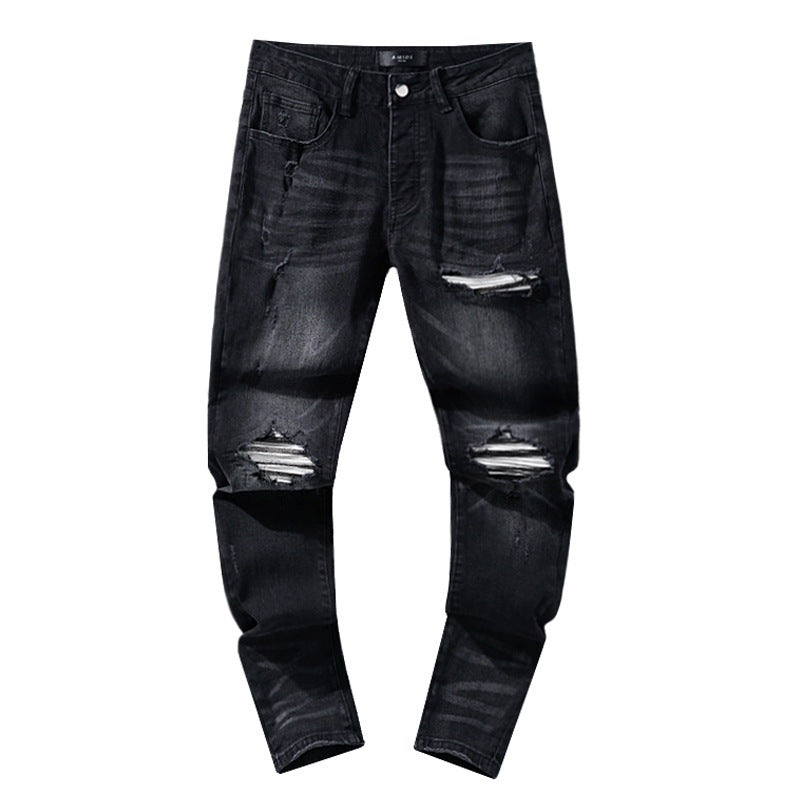 Jeans Washed and Distressed Retro Tattered Jeans Splash Ink Ruffle Handsome and Beautiful Style(2)