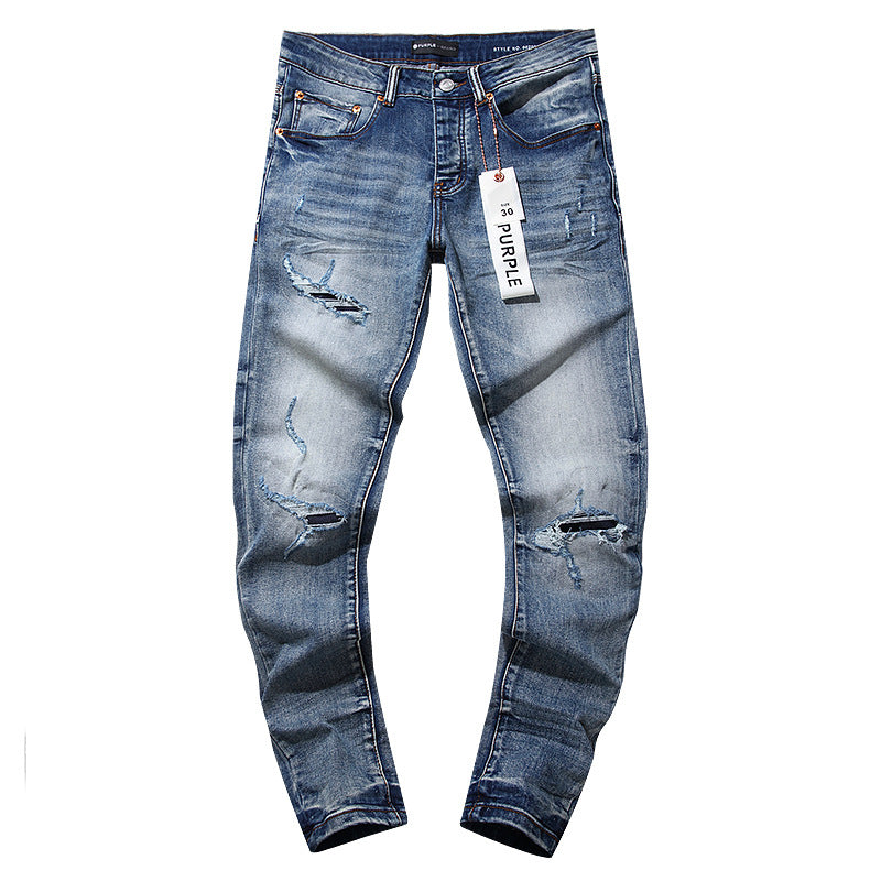 Jeans Washed and Distressed Retro Tattered Jeans Splash Ink Ruffle Handsome and Beautiful Style(2)